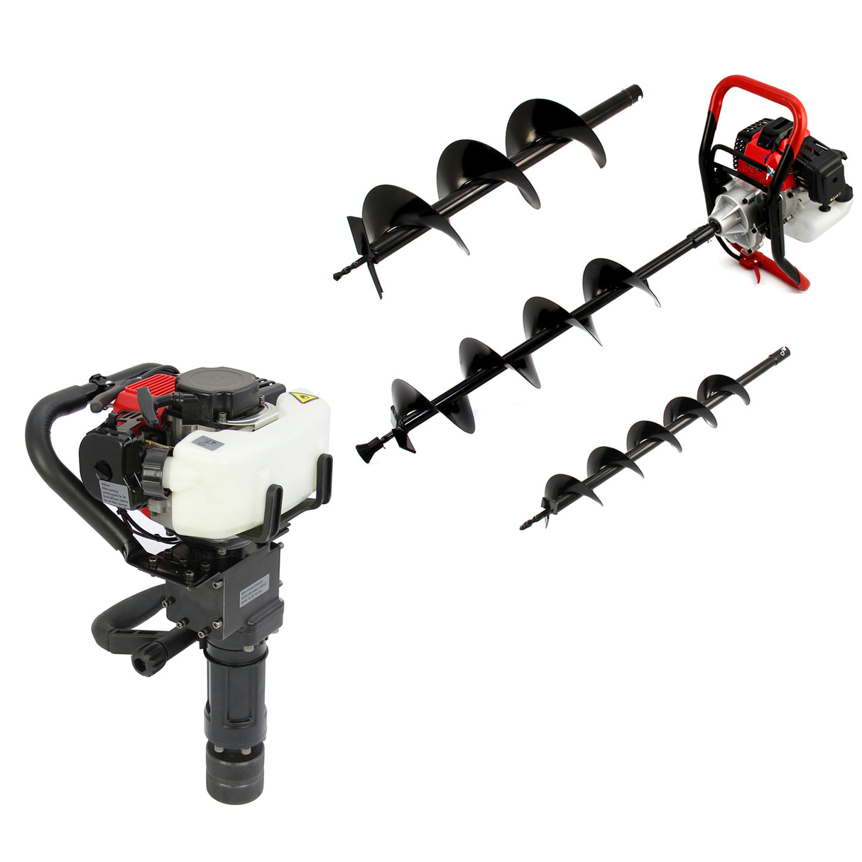 Kraftvoller T-Mech Erdbohrer mit 2-Takt-Pfahlramme, schwarzer Bohrer mit scharfen Klingen, robustem Motor und ergonomischem Griff für einfache Handhabung