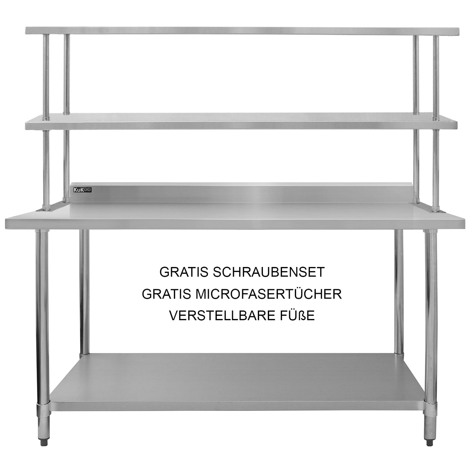 Kukoo Gastronomie Arbeitstisch und Doppelregal - Edelstahl 180 cm