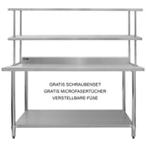 Kukoo Gastronomie Arbeitstisch und Doppelregal - Edelstahl 180 cm