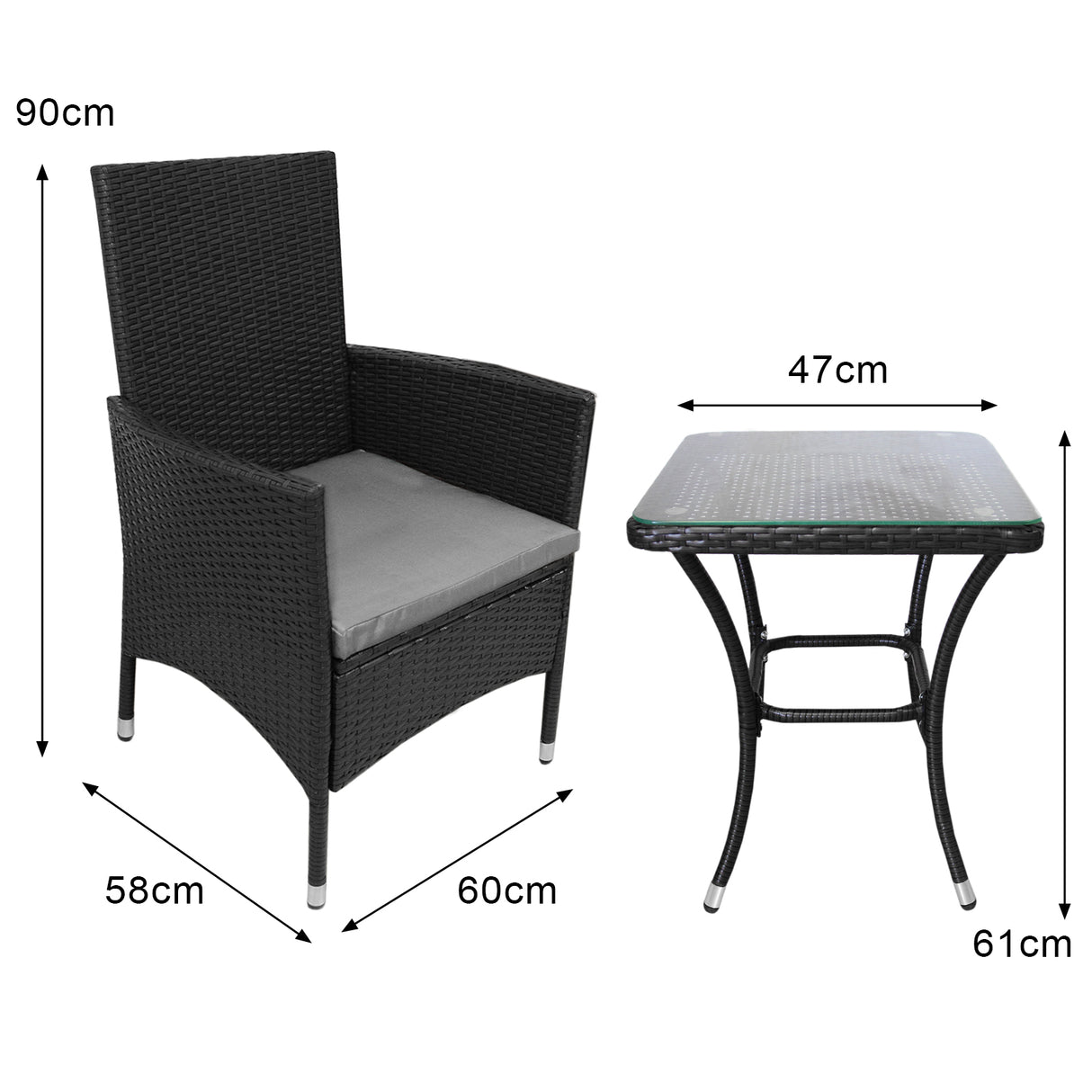 Jardí Rattan Bistro Set Schwarz
