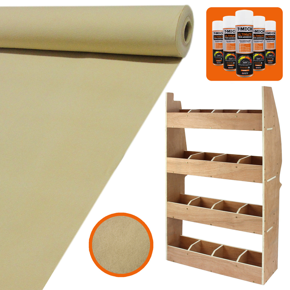 Weizen-Transporter-Auskleidung in Beige, zusammen mit einem Holzregalsystem für Citroen Berlingo, ideal für effiziente Lagerung und Transport