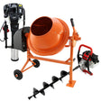 T-Mech Erdbohrer, orange Betonmischer mit robustem Gestell und Zweitakt-Pfahlramme, ideal für Bauprojekte und Erdarbeiten