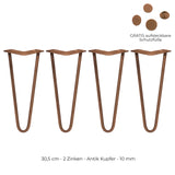 Vier Tischbeine aus antikem Kupfer mit zwei Zinken, 30,5 cm hoch, ideal für DIY-Möbelprojekte, inklusive kostenloser Schutzfüße