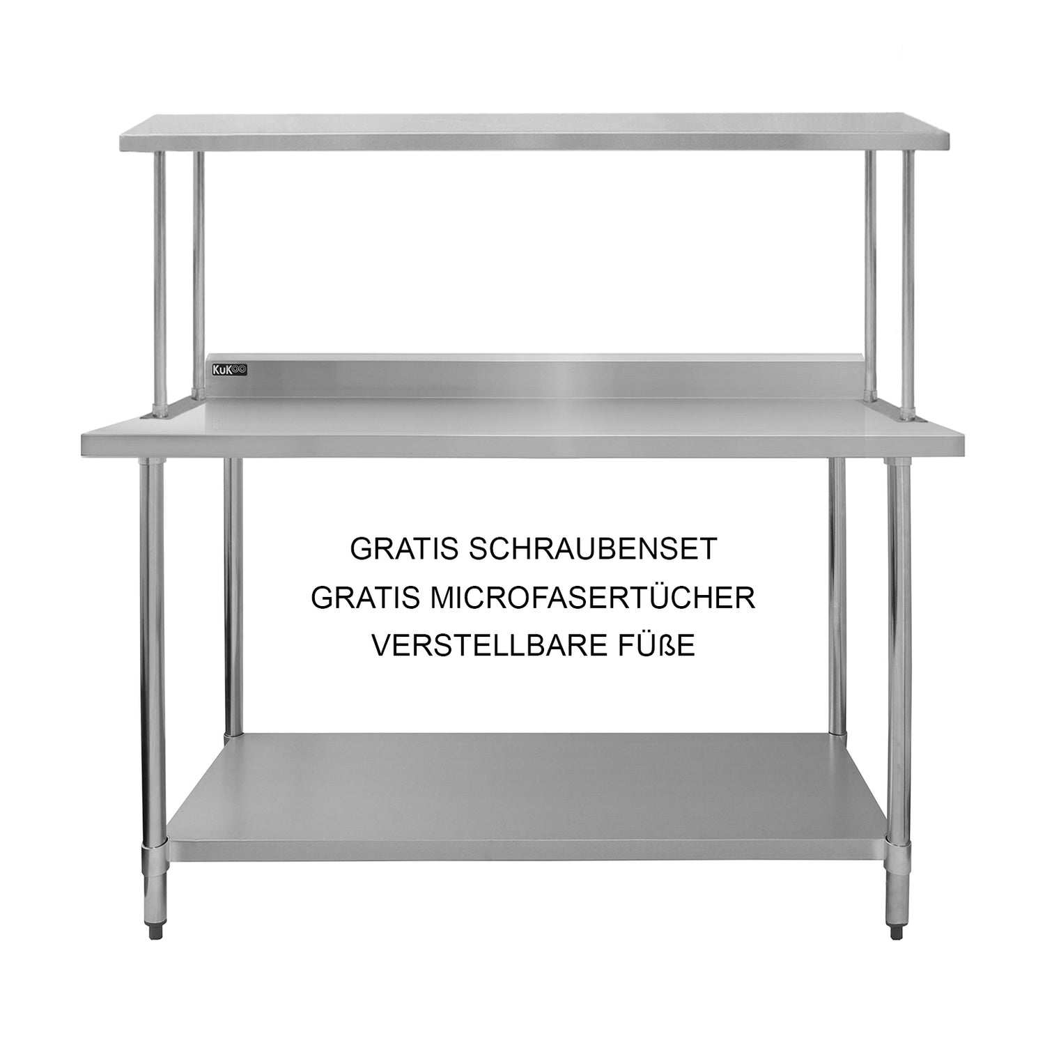 Kukoo Gastronomie Arbeitstisch und Regal - Edelstahl 150 cm