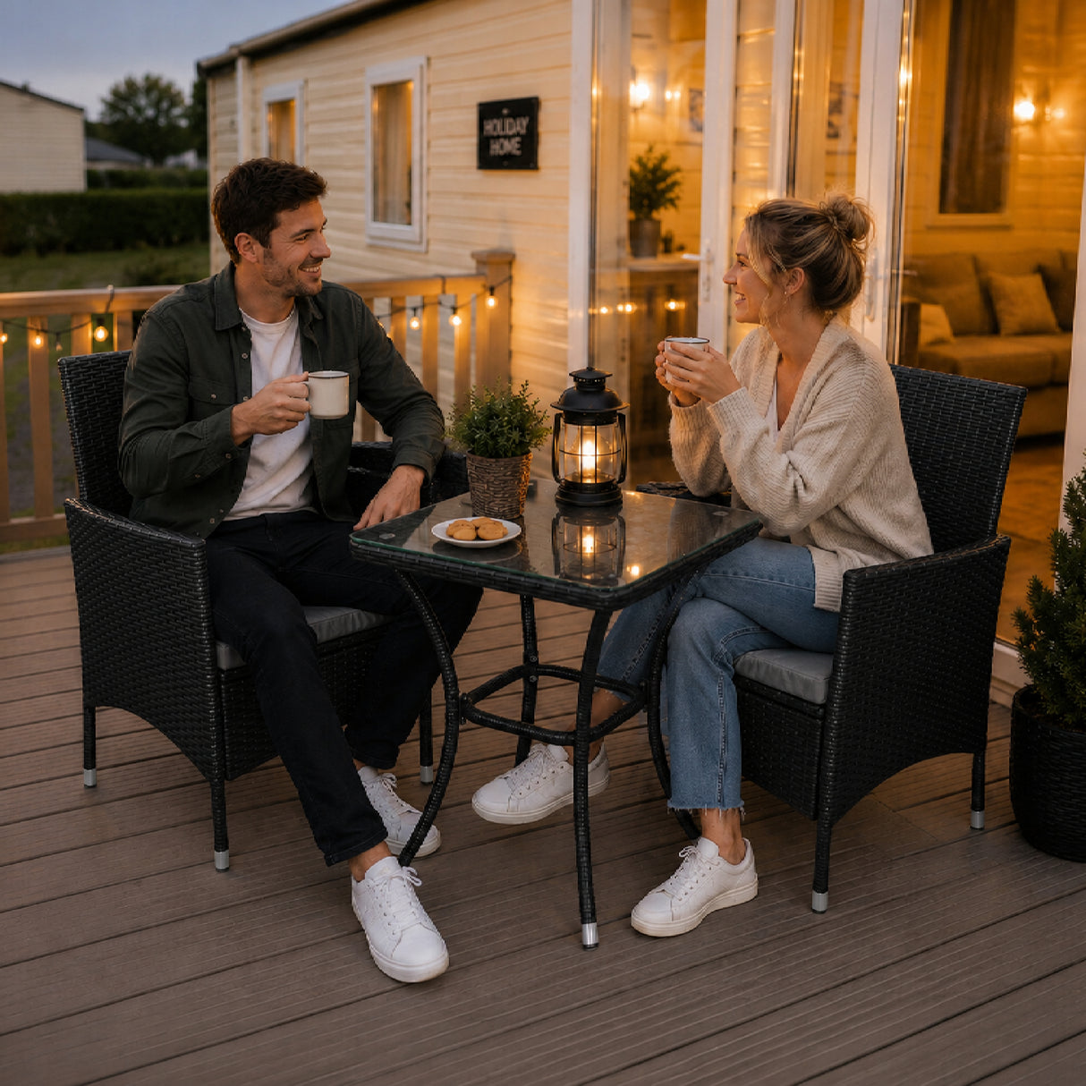 Jardí Rattan Bistro Set Schwarz