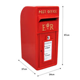 Roter Briefkasten im englischen Stil mit goldenen Buchstaben, rechteckig, aus Metall, 57 cm hoch, 24 cm breit, nostalgischer Charme