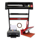 Kompakte 50-cm-Klapppresse in Rot und Schwarz, 720-mm-Vinylschneider mit präzisen Klingen und Epson-Drucker in Schwarz mit bunten Tintenpatronen