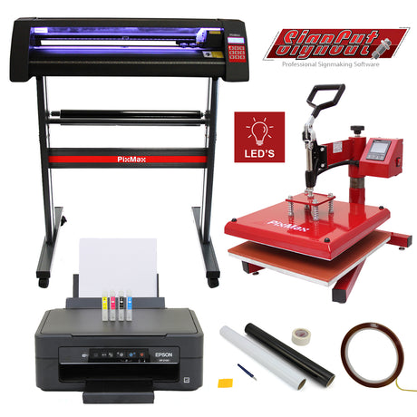Der 38 Swing LED-Vinylschneider mit CISS, SignCut-Software, einem Drucker, Entgitterungsset und Hitzeschutzband in rot und schwarz, ideal für Schilderdruck
