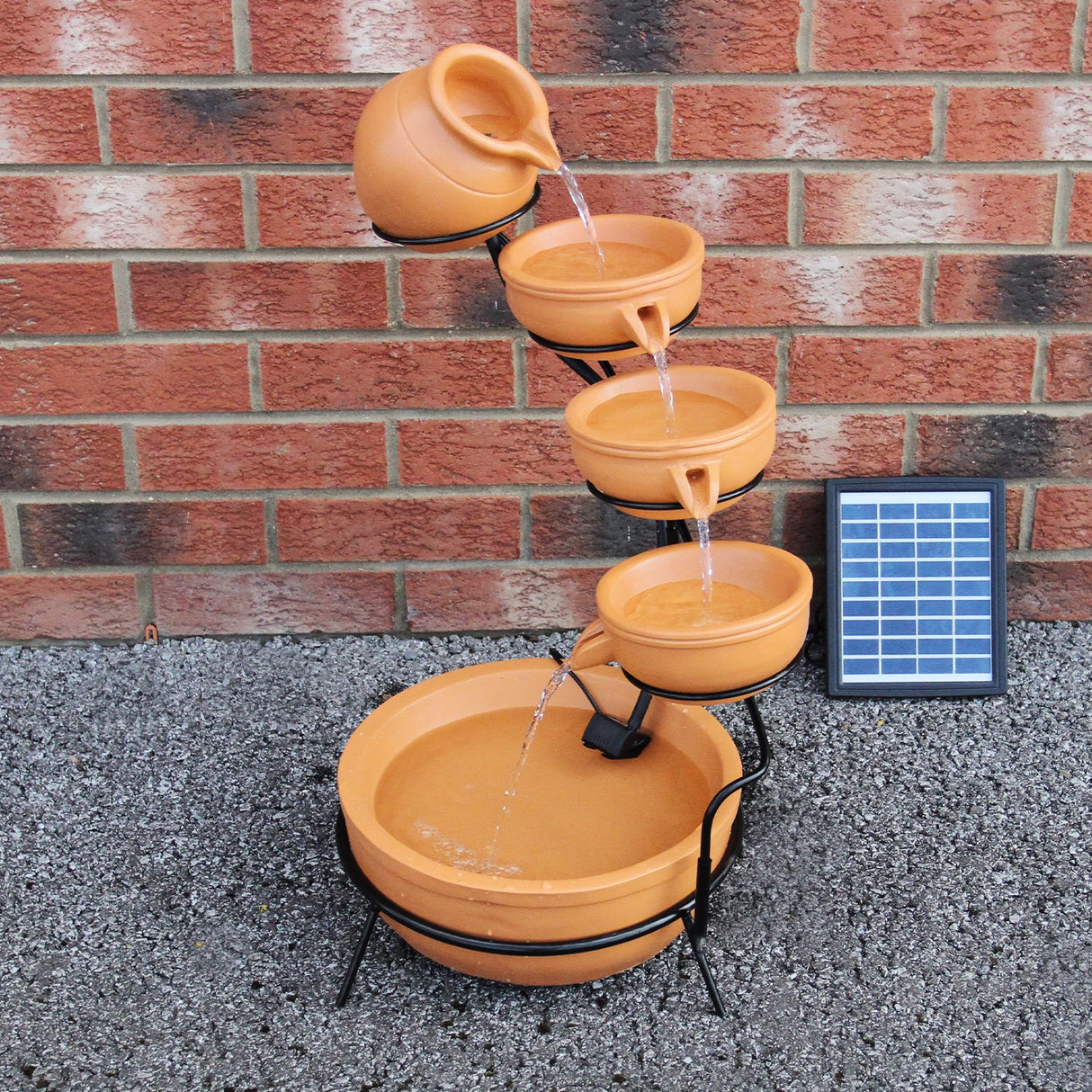 Solar Kaskadenbrunnen mit Akku - Terracotta
