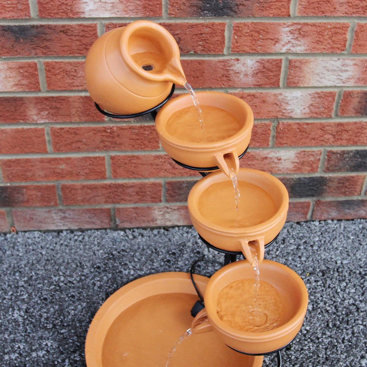 Solar Kaskadenbrunnen mit Akku - Terracotta