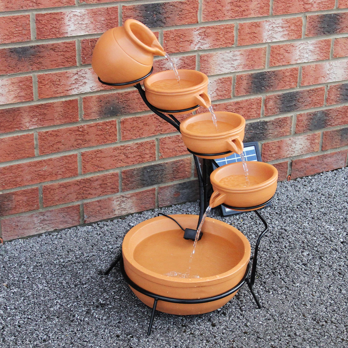Solar Kaskadenbrunnen mit Akku - Terracotta