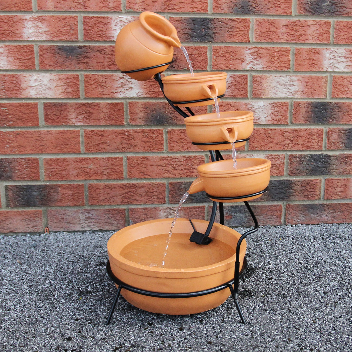 Solar Kaskadenbrunnen mit Akku - Terracotta