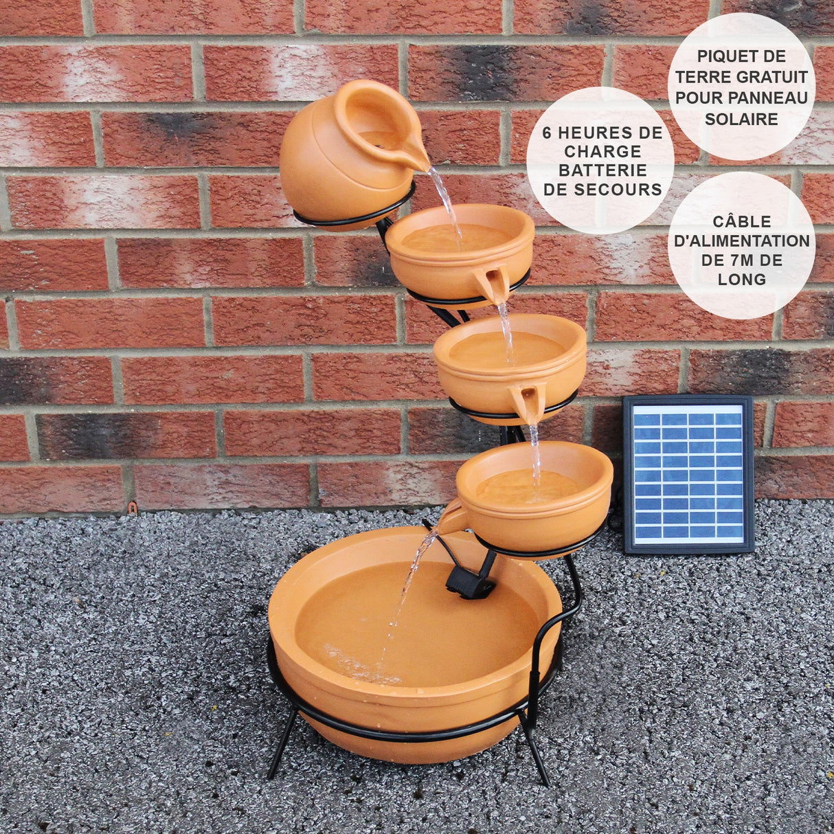 Solar Kaskadenbrunnen mit Akku - Terracotta