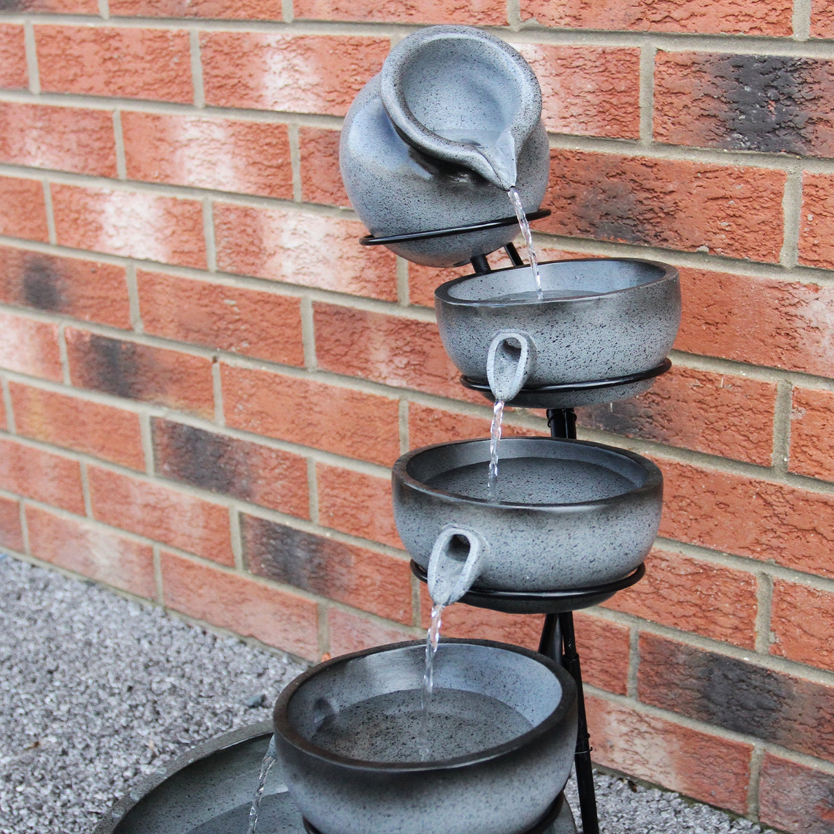 Solar Kaskadenbrunnen mit Akku - Grau