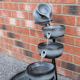 Solar Kaskadenbrunnen mit Akku - Grau