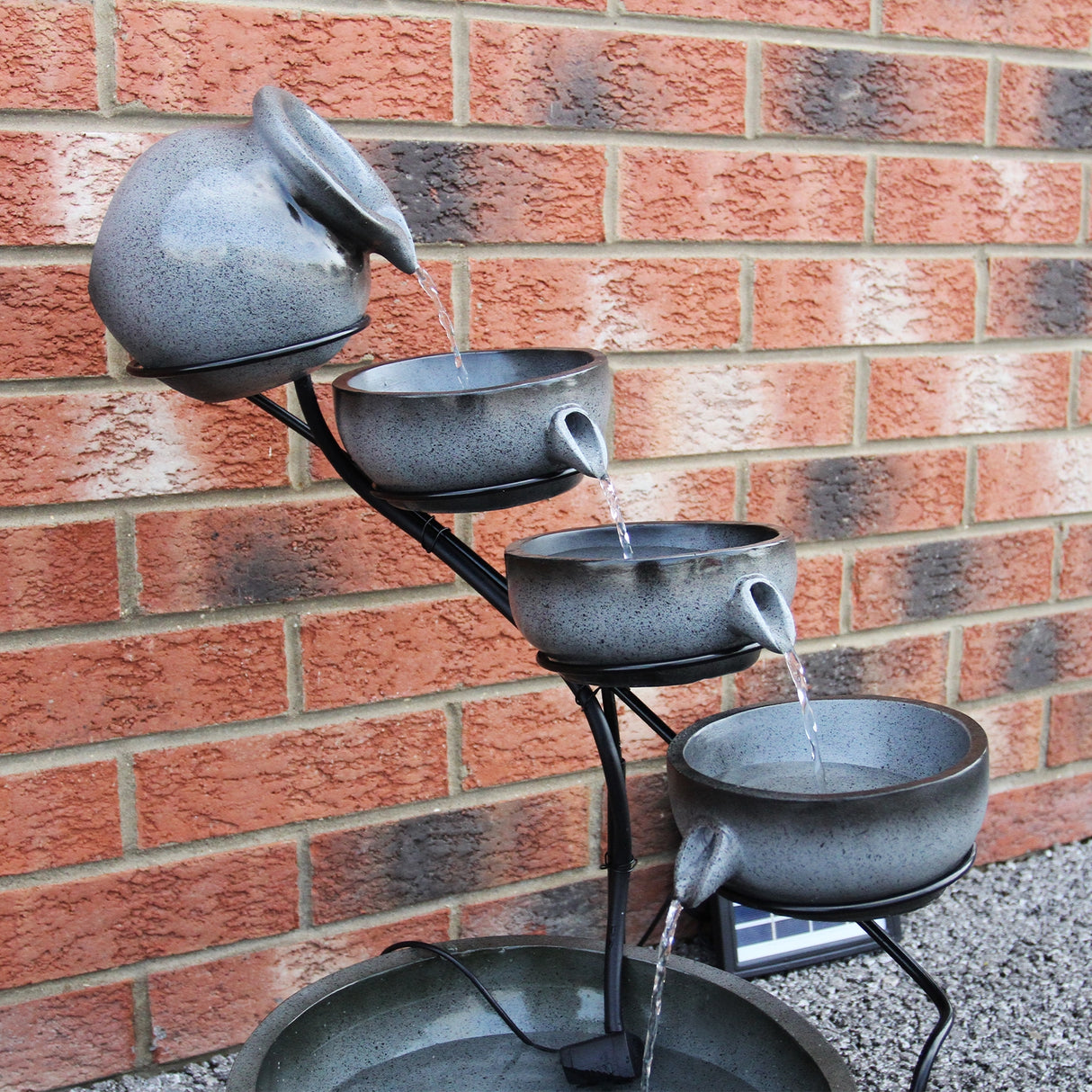 Solar Kaskadenbrunnen mit Akku - Grau