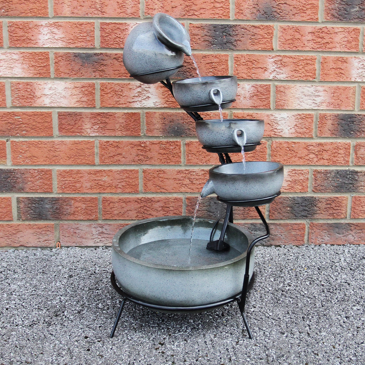 Solar Kaskadenbrunnen mit Akku - Grau