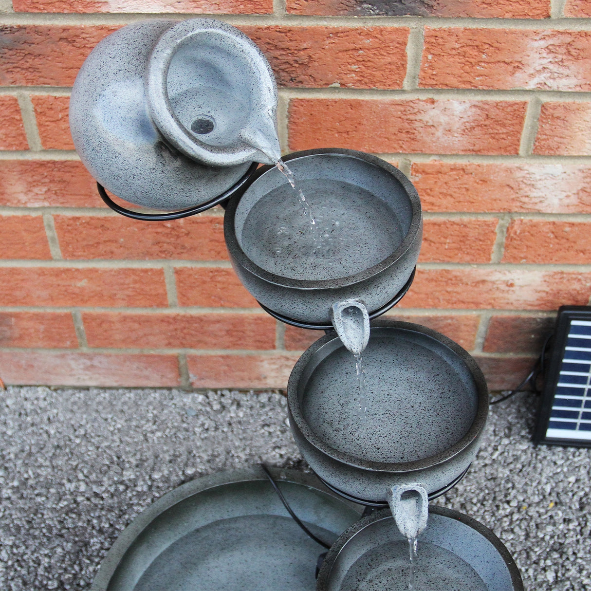Solar Kaskadenbrunnen mit Akku - Grau