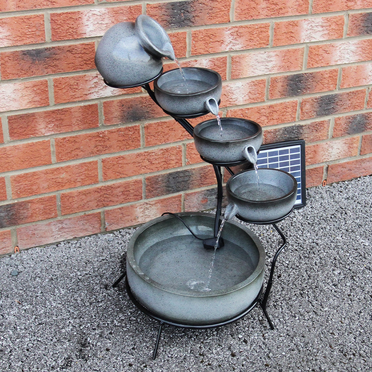 Solar Kaskadenbrunnen mit Akku - Grau