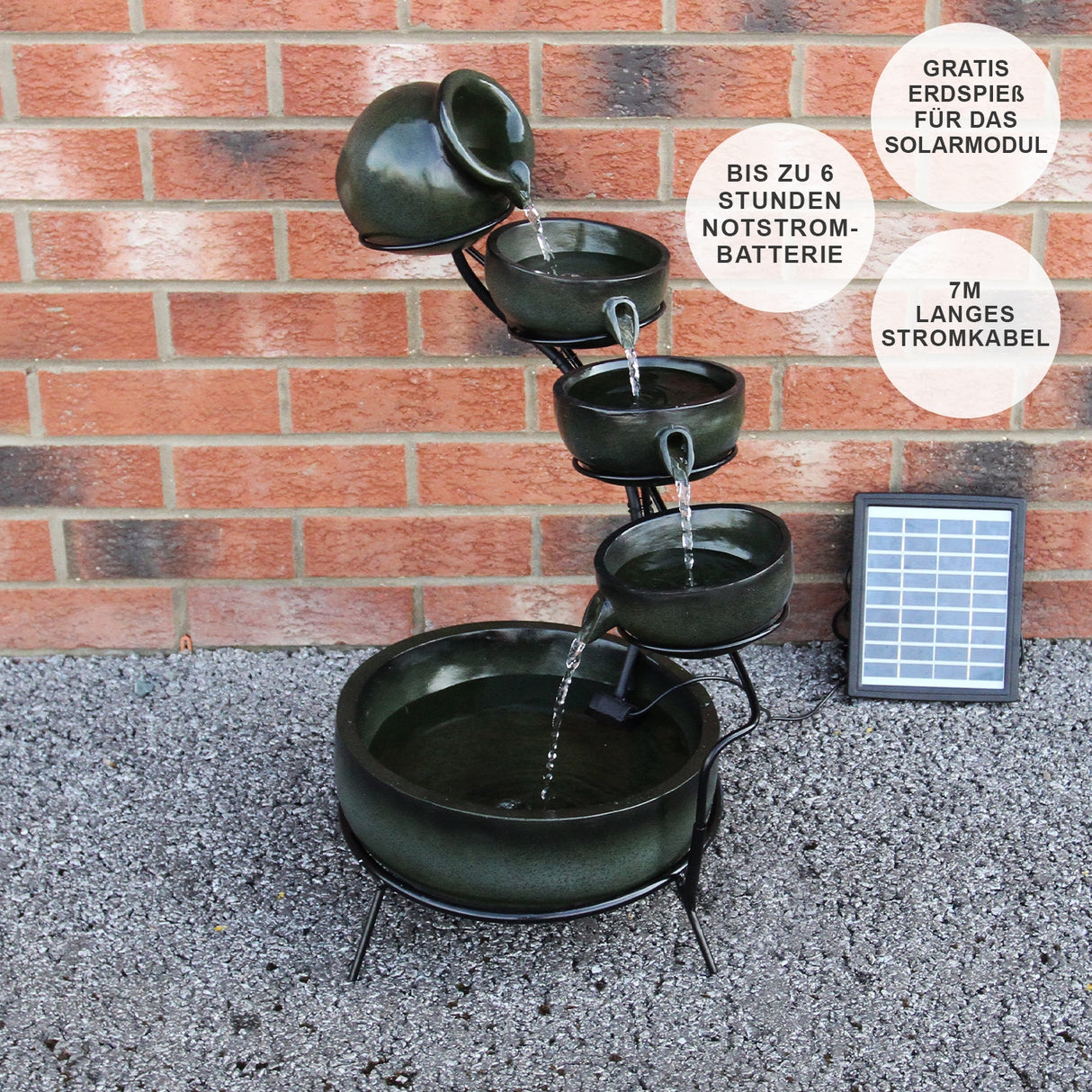 Solar Kaskadenbrunnen mit Akku - Grün