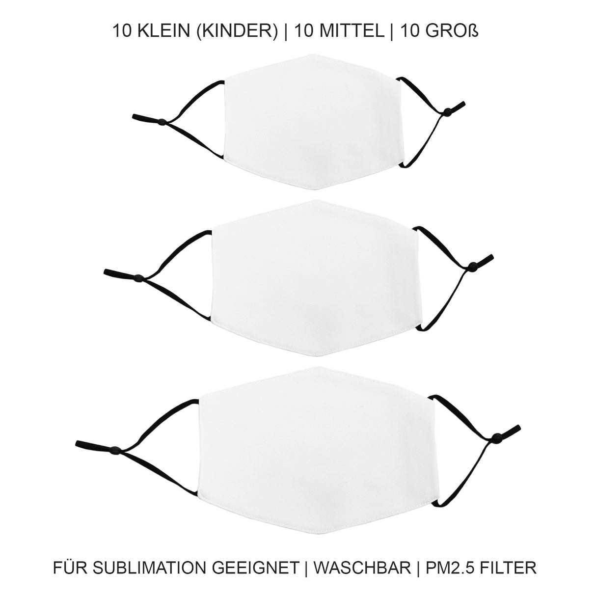 Gesichtsmasken – verschiedene Größen / 30er Packung