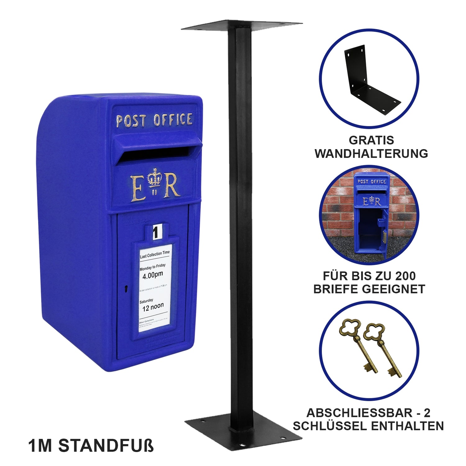 Briefkasten mit Bodenständer Blau