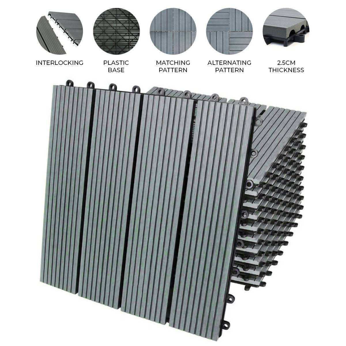 66 Terrassenfliesen WPC 30 x 30 cm - Grau