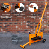 T-Mech 330mm Steinknacker in leuchtendem Orange mit robusten Rädern, rotierenden Klingen und maximaler Schnitthöhe von 200mm, ideal für Steintrenner