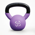 Lila 8-kg-Kettlebell aus Neopren mit schwarzem Griff, runde Form und matte Oberfläche, ideal für Krafttraining und Fitnessübungen
