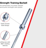 Robuste olympische Hantelstange aus verchromtem Stahl, 122 cm lang, mit rutschfester Griffoberfläche und drehbaren Hülse für optimales Training