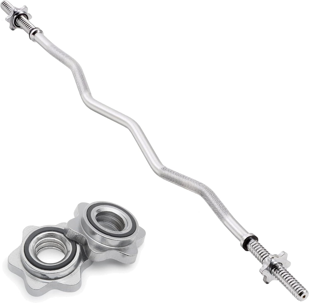 Kraftvolle Body Revolution EZ Curl Stange 1.2m aus robustem Stahl mit glänzender Oberfläche und zwei Spinlock-Verschlüssen für sicheres Training