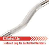 EZ Curl Stange 1,2 m aus glänzendem Stahl mit rutschfestem, strukturiertem Griff für kontrollierte Workouts und Spinlock-Verschlüssen