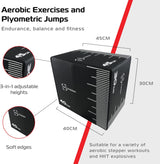 Kleine Body Revolution Plyo Box in Schwarz mit weißen Maßlinien, 3-in-1 höhenverstellbar, ideal für Plyometrie- und Aerobic-Übungen