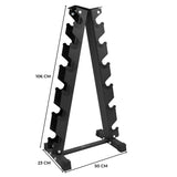 Schwarzer 6-stufiger Kurzhantelständer aus robustem Metall mit stabiler Basis, ideal für die Aufbewahrung von Hanteln
