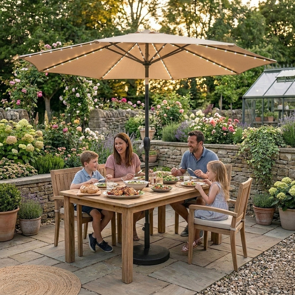 LED-Kipp-Sonnenschirm 2,7m mit Ständer - Beige
