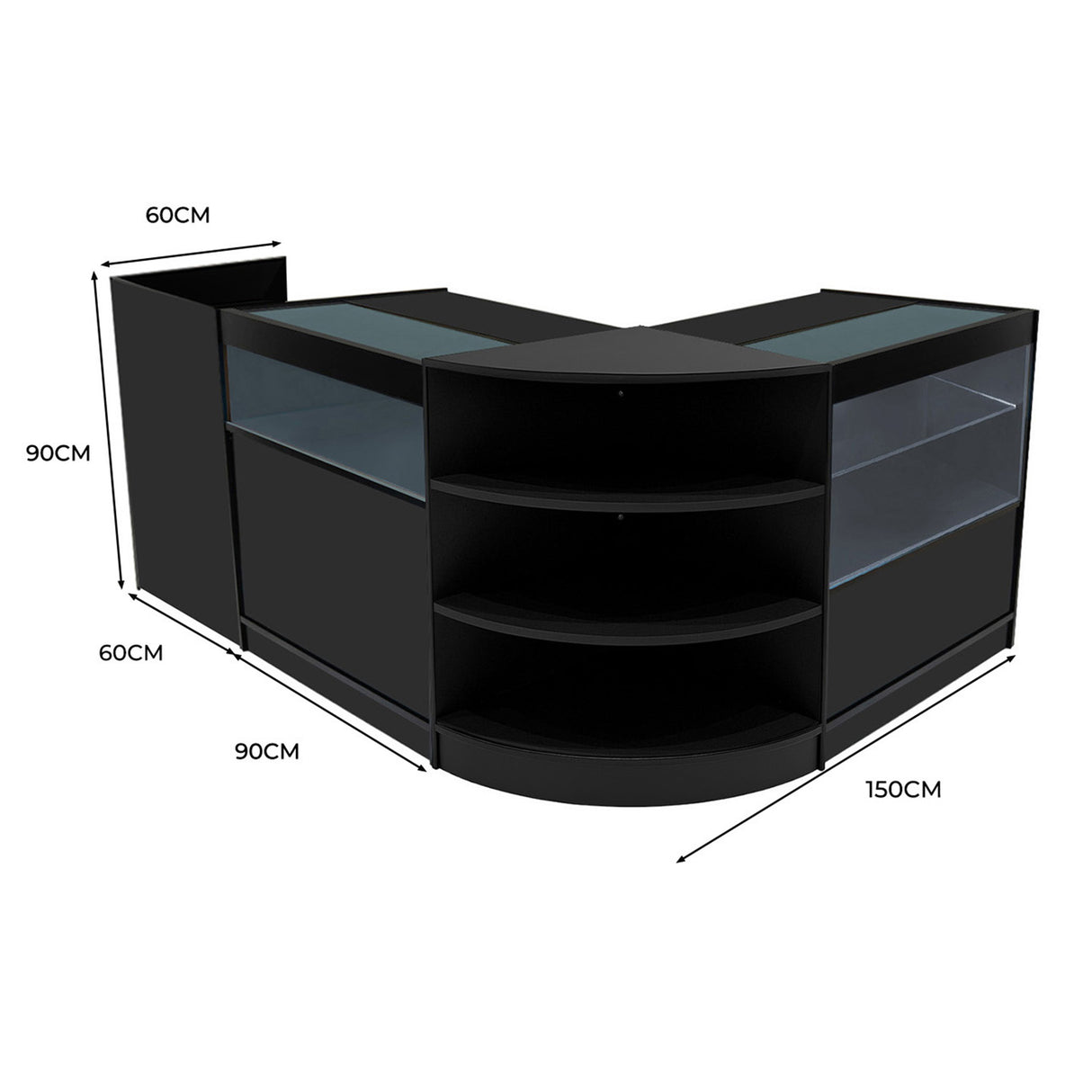 Europa LED Verkaufstheken-Set LM60 + B900 + C900 + TB60 – Schwarz
