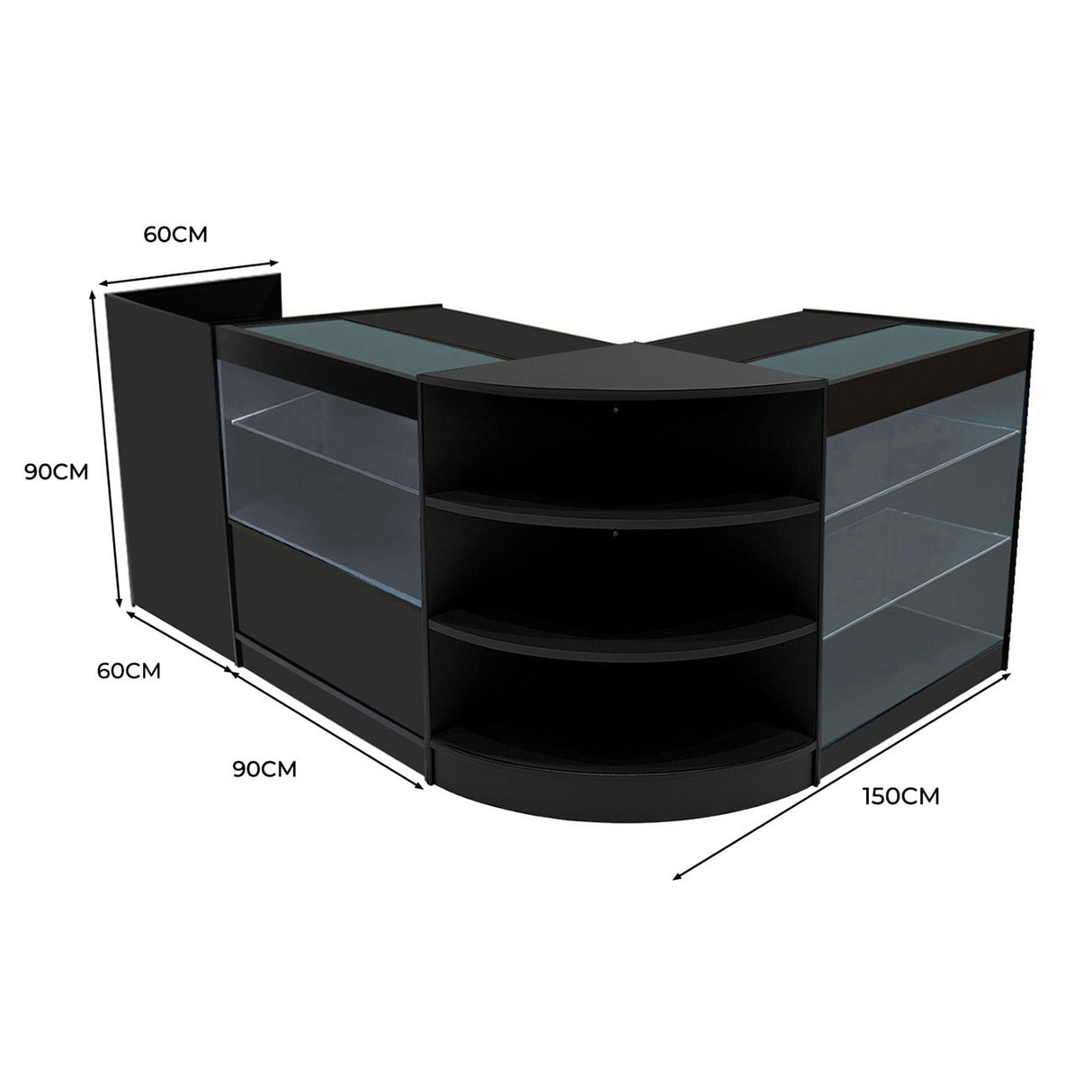 Theia LED Verkaufstheken-Set LM60 + C900 + K900 + TB60 – Schwarz