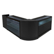 Schwarzes Polaris LED Verkaufstheken-Set mit eleganten, glatten Oberflächen, beleuchteten Regalen und modernem, geschwungenem Design für stilvolle Präsentationen