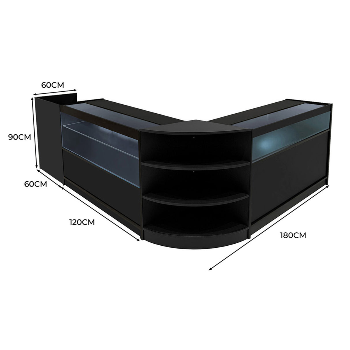 Europa LED Verkaufstheken-Set LM60 + B1200 + C1200 + TB60 – Schwarz