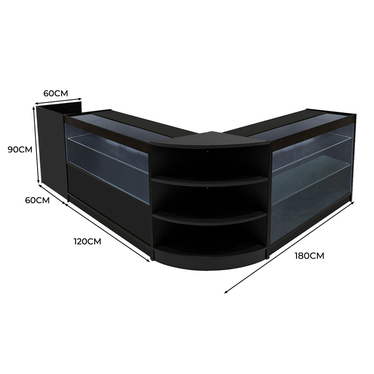 Theia LED Verkaufstheken-Set LM60 + C1200 + K1200 + TB60 – Schwarz