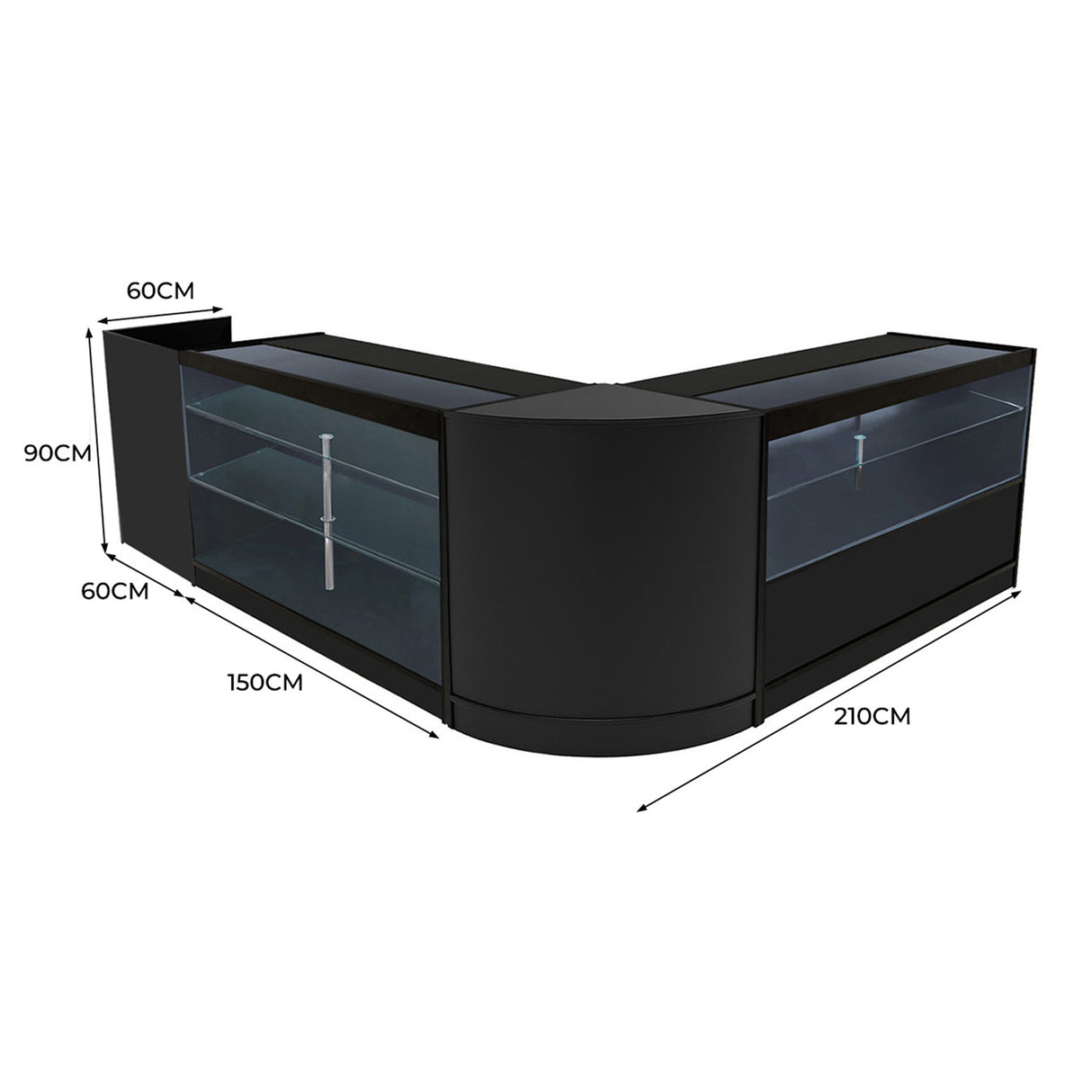 Vega LED Verkaufstheken-Set CM60 + C1500 + K1500 + TB60 – Schwarz
