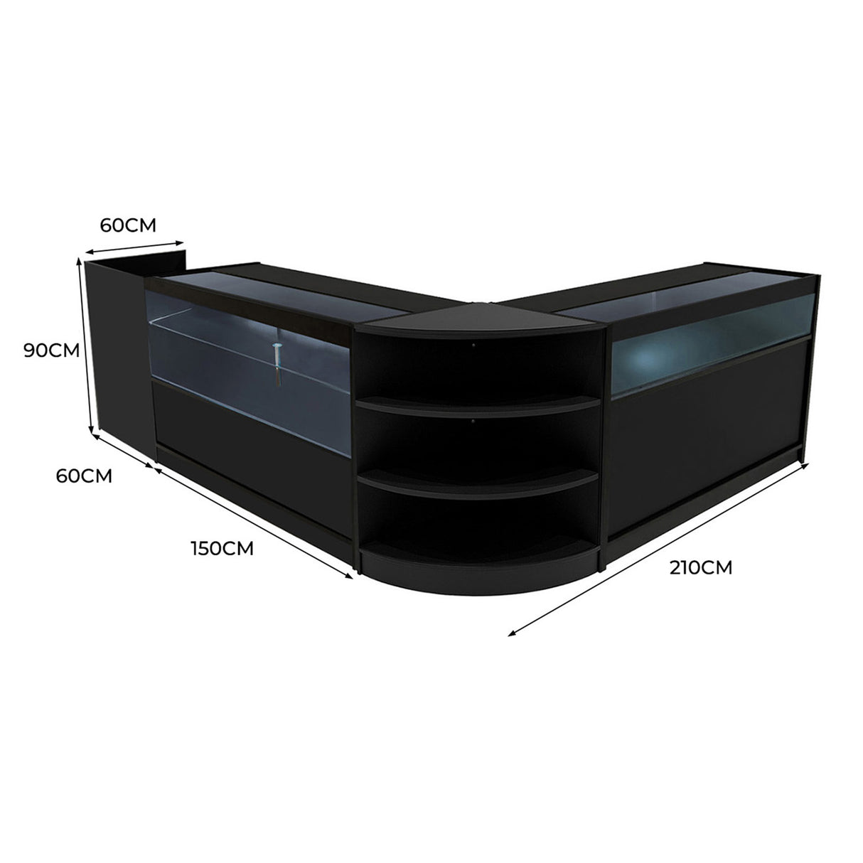 Europa LED Verkaufstheken-Set LM60 + B1500 + C1500 + TB60 – Schwarz