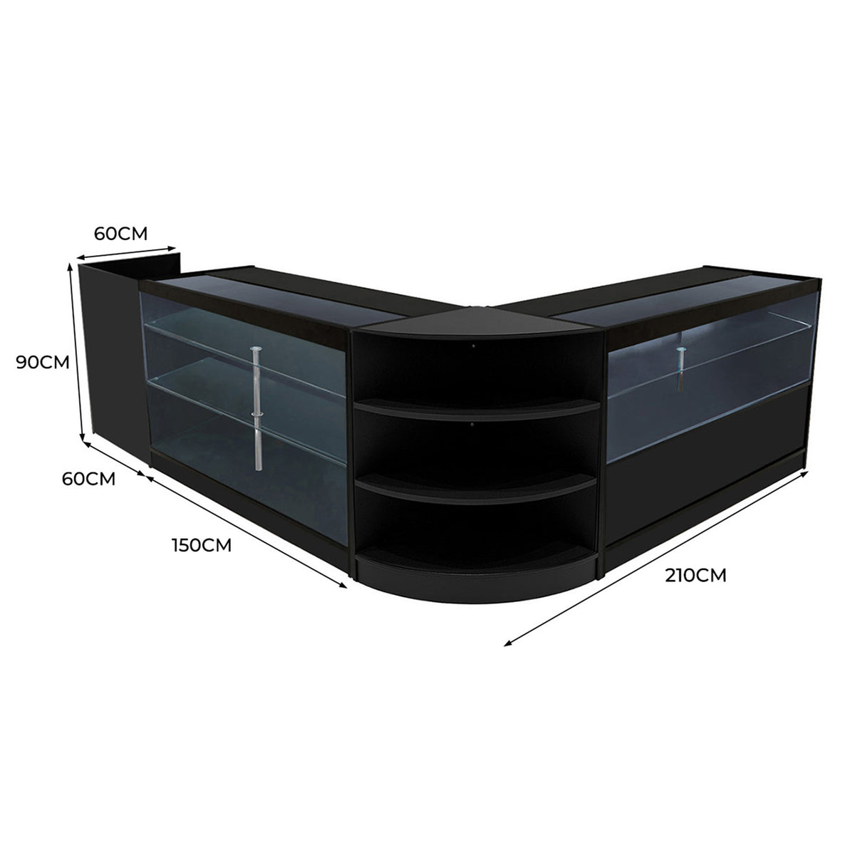Theia LED Verkaufstheken-Set LM60 + C1500 + K1500 + TB60 – Schwarz