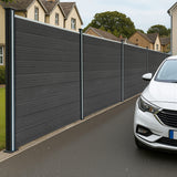 WPC Sichtschutzzaun x4, Eckstück x1 & LED Zaunpfosten x5 - Grau