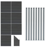 WPC Sichtschutzzaun x7, Eckstück x1 & LED Zaunpfosten x8 - Grau
