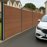 WPC Sichtschutzzaun x6, Eckstück x1 & LED Zaunpfosten x7 - Braun