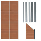 WPC Sichtschutzzaun x8, Eckstück x1 & LED Zaunpfosten x9 - Braun