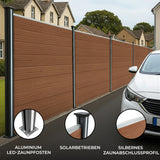 WPC Sichtschutzzaun x6, Eckstück x1 & LED Zaunpfosten x7 - Braun