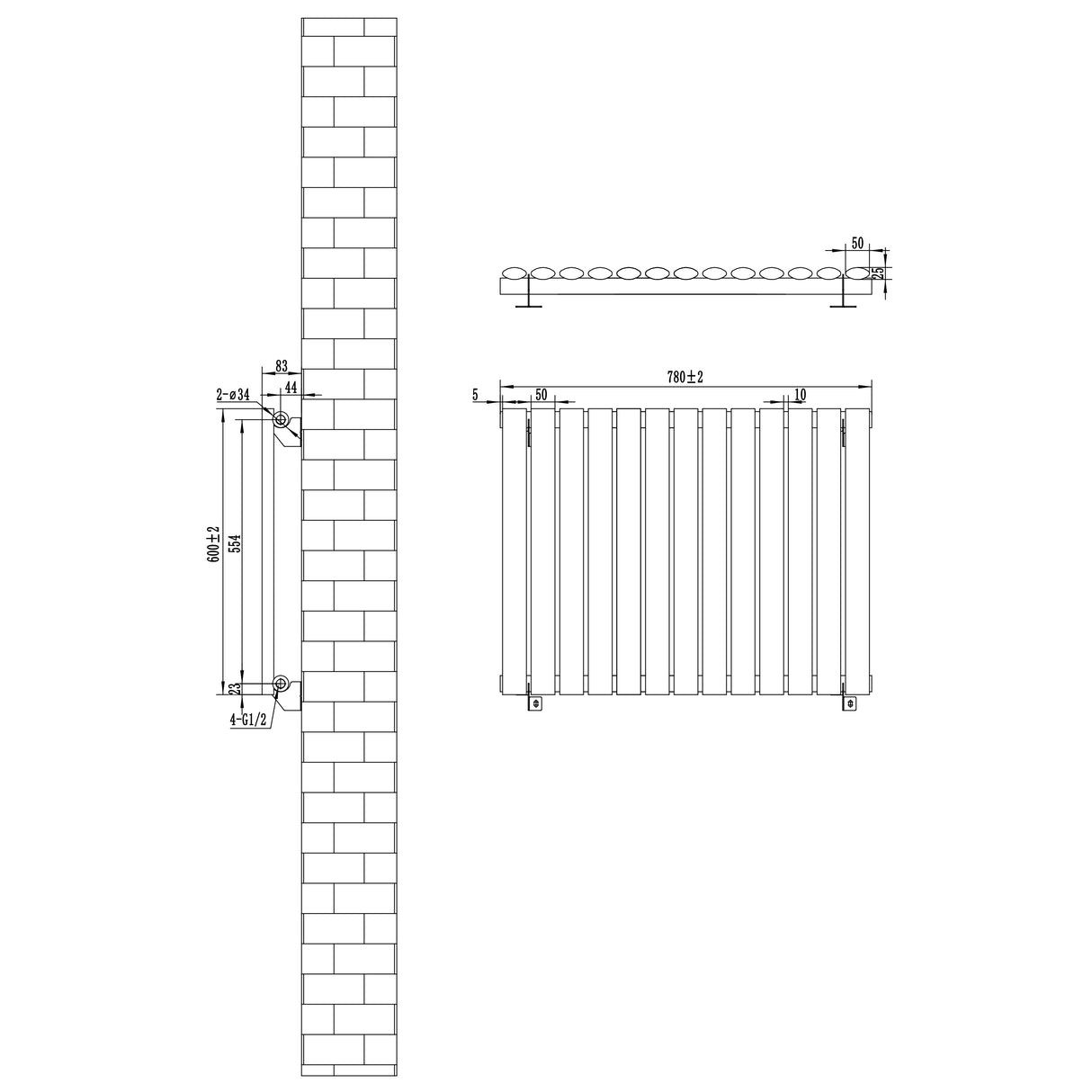 Gliederheizkörper in Weiß mit TRV Chromventilen, 600mm x 780mm, zeigt klare Linien und eine glatte Oberfläche, ideal für moderne Innenräume