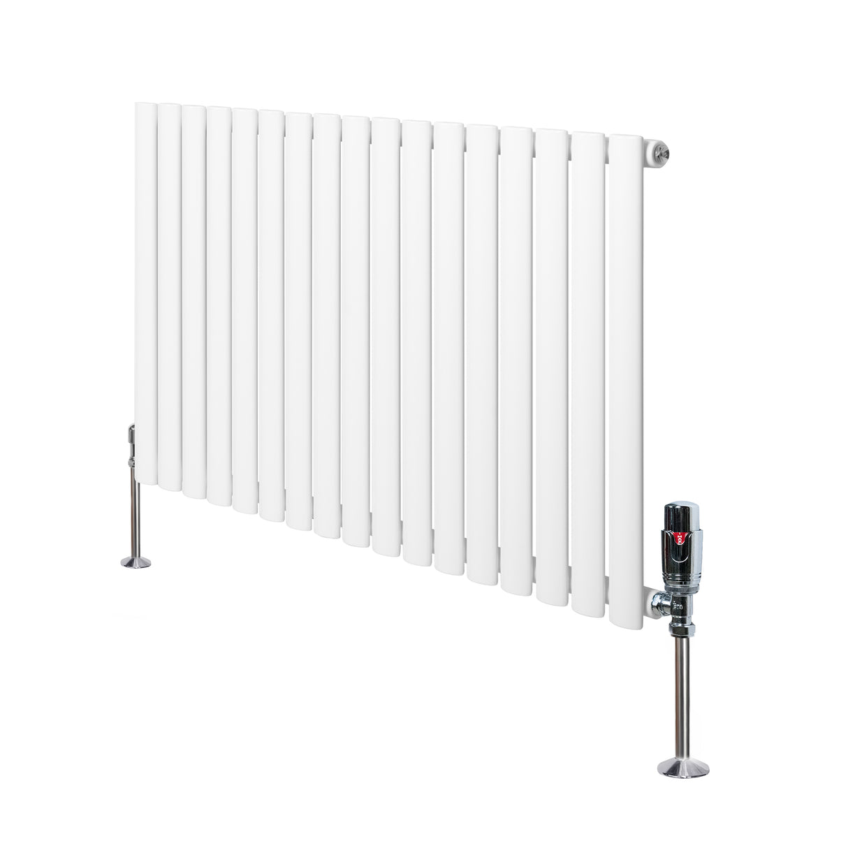 Gliederheizkörper in Weiß mit TRV Chromventilen, 600mm x 1020mm, schlankes Design, glatte Oberfläche und moderne, elegante Linienführung